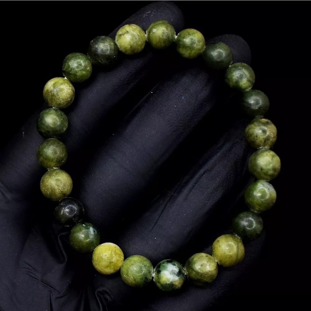 Forest Green Jasper 100.00 Cts Stretchable Gemstone Round Beaded 7"  Bracelet